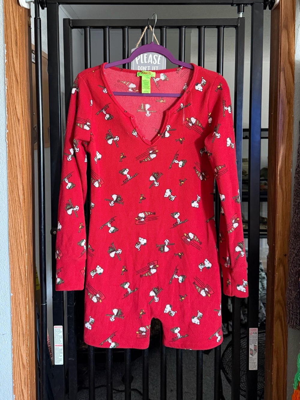 Peanuts Red Long-Sleeve Romper with Snoopy Print
